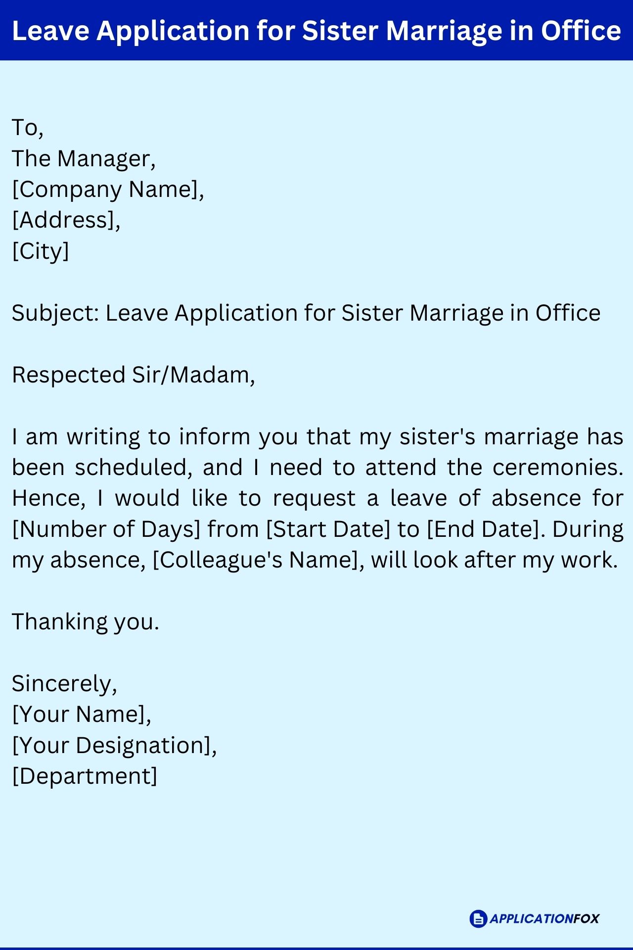 leave application letter for sister marriage