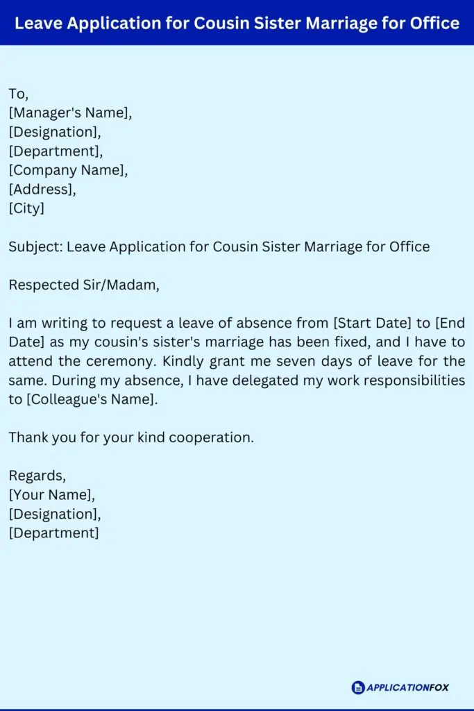 Leave Application for Cousin Sister Marriage for Office