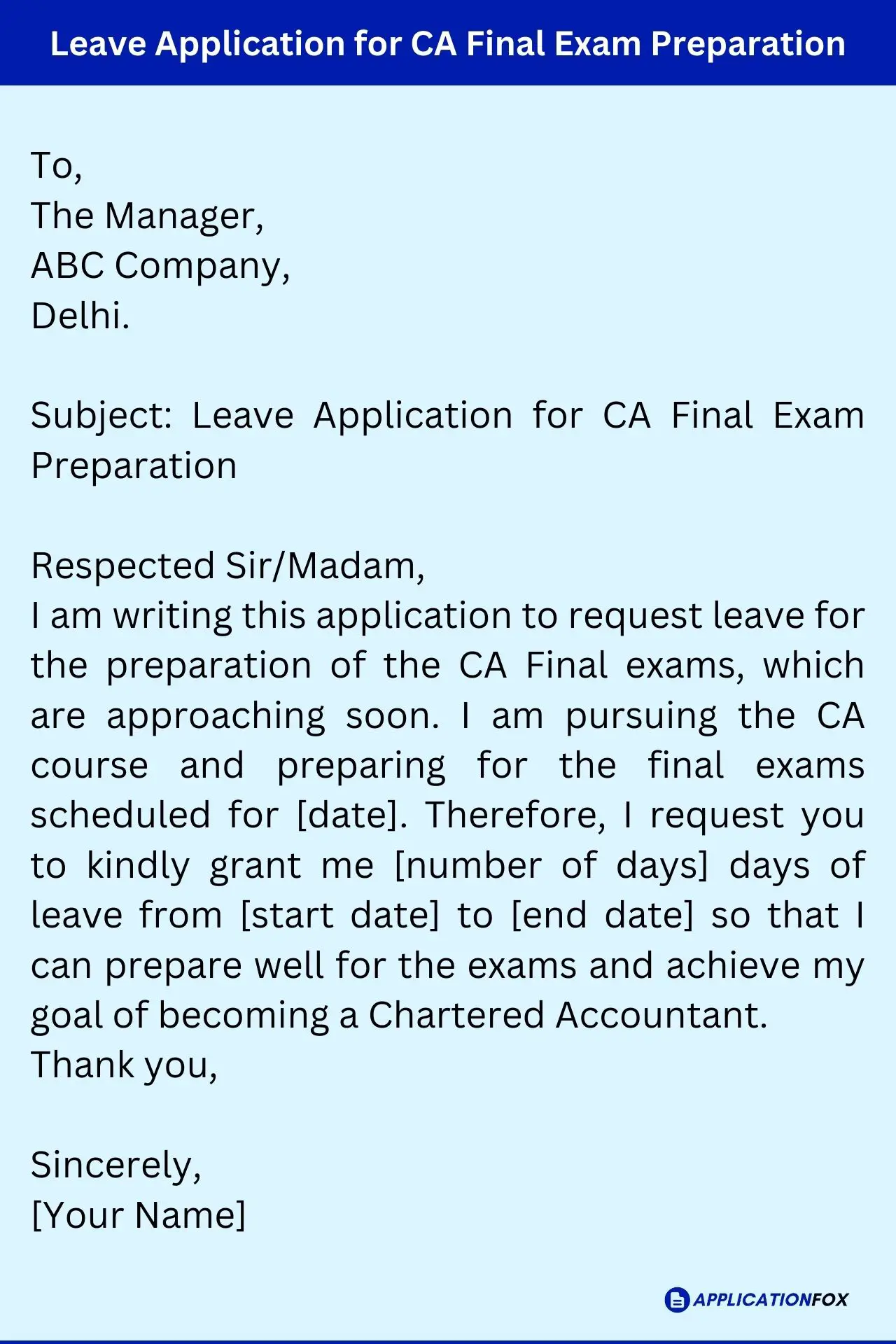 Leave Application for CA Final Exam Preparation