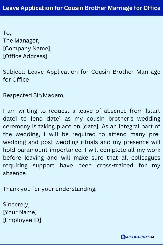 Leave Application for Cousin Brother Marriage for Office