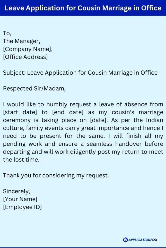 Leave Application for Cousin Marriage in Office