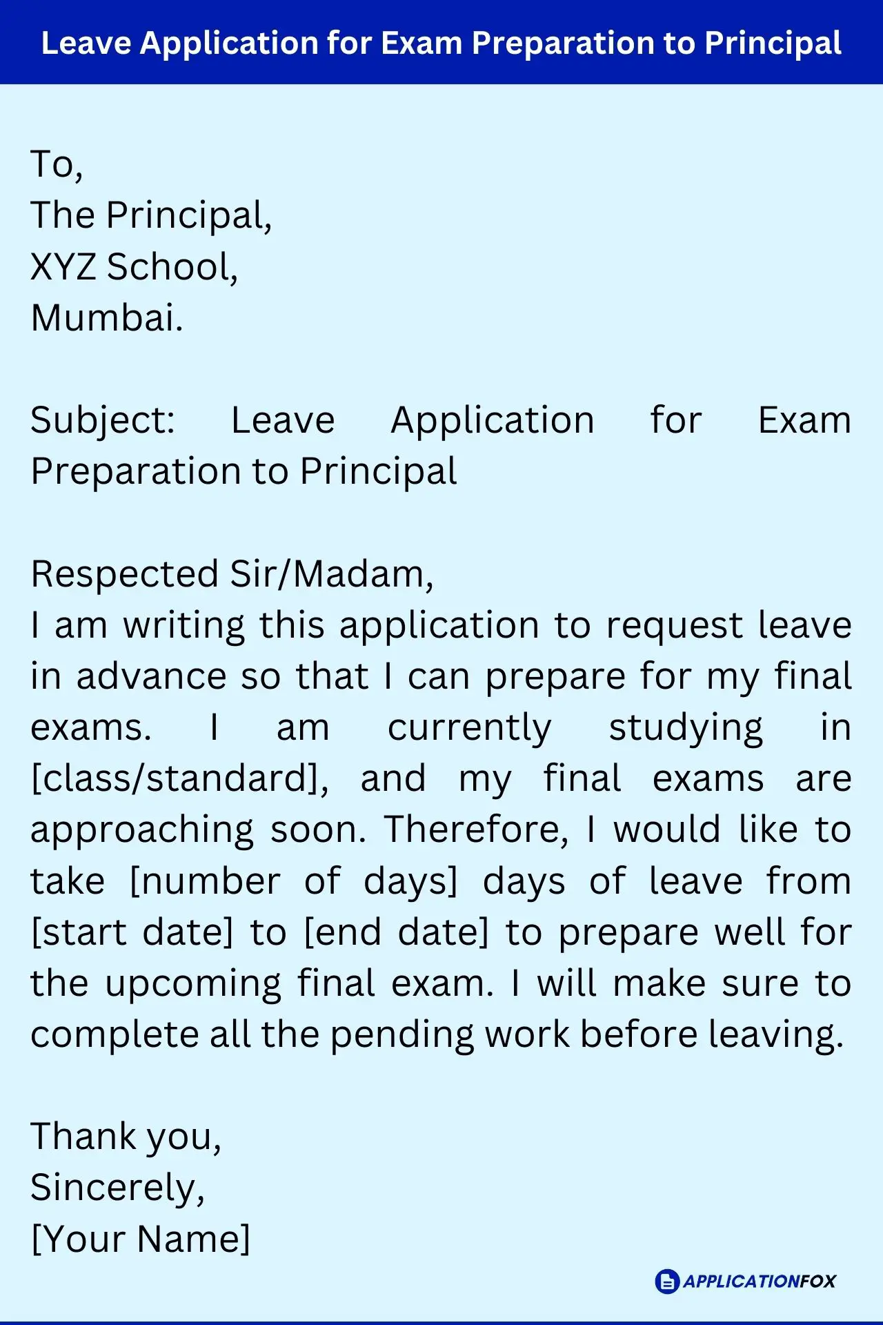 Leave Application for Exam Preparation to Principal