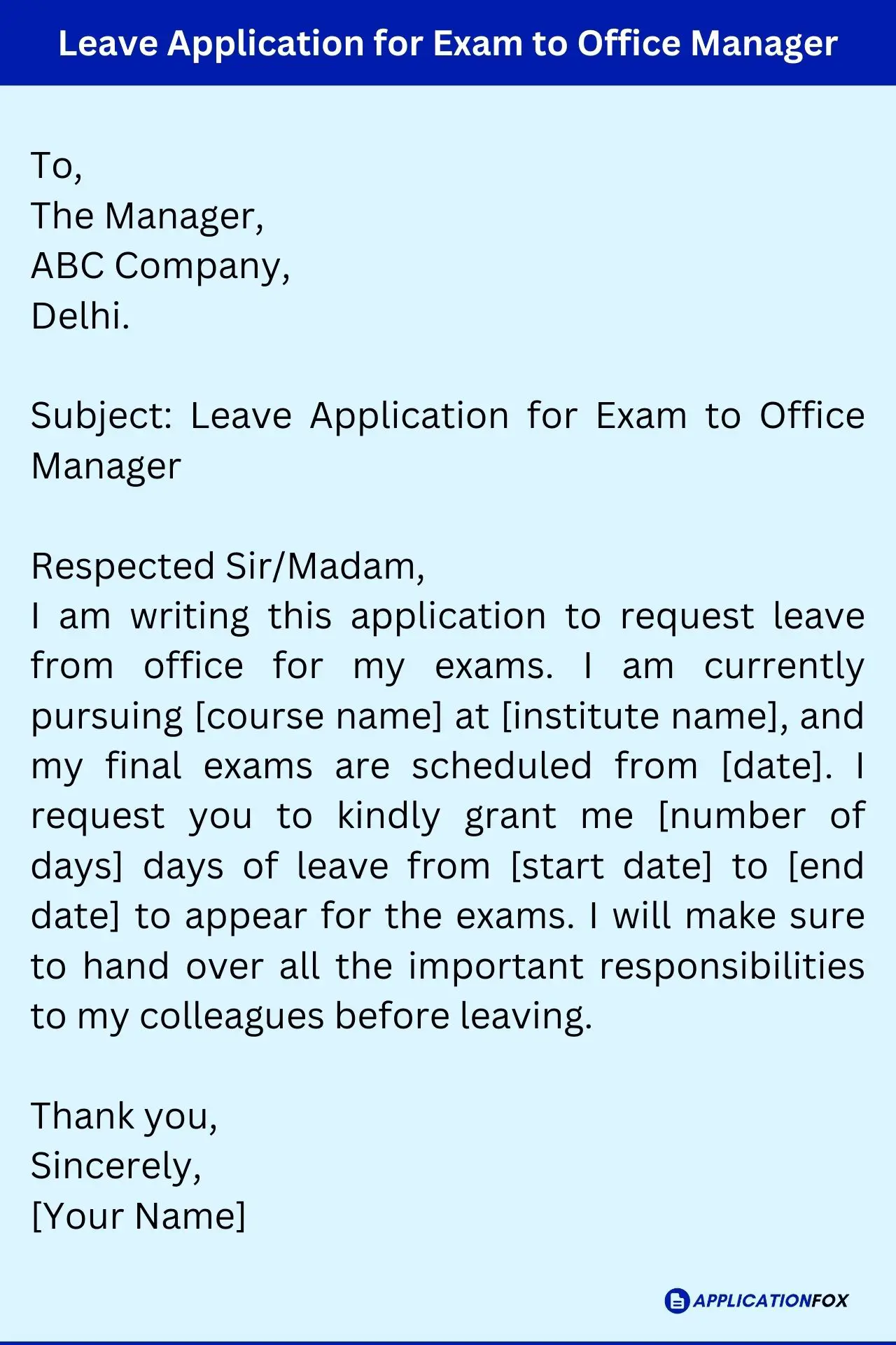 Leave Application for Exam to Office Manager