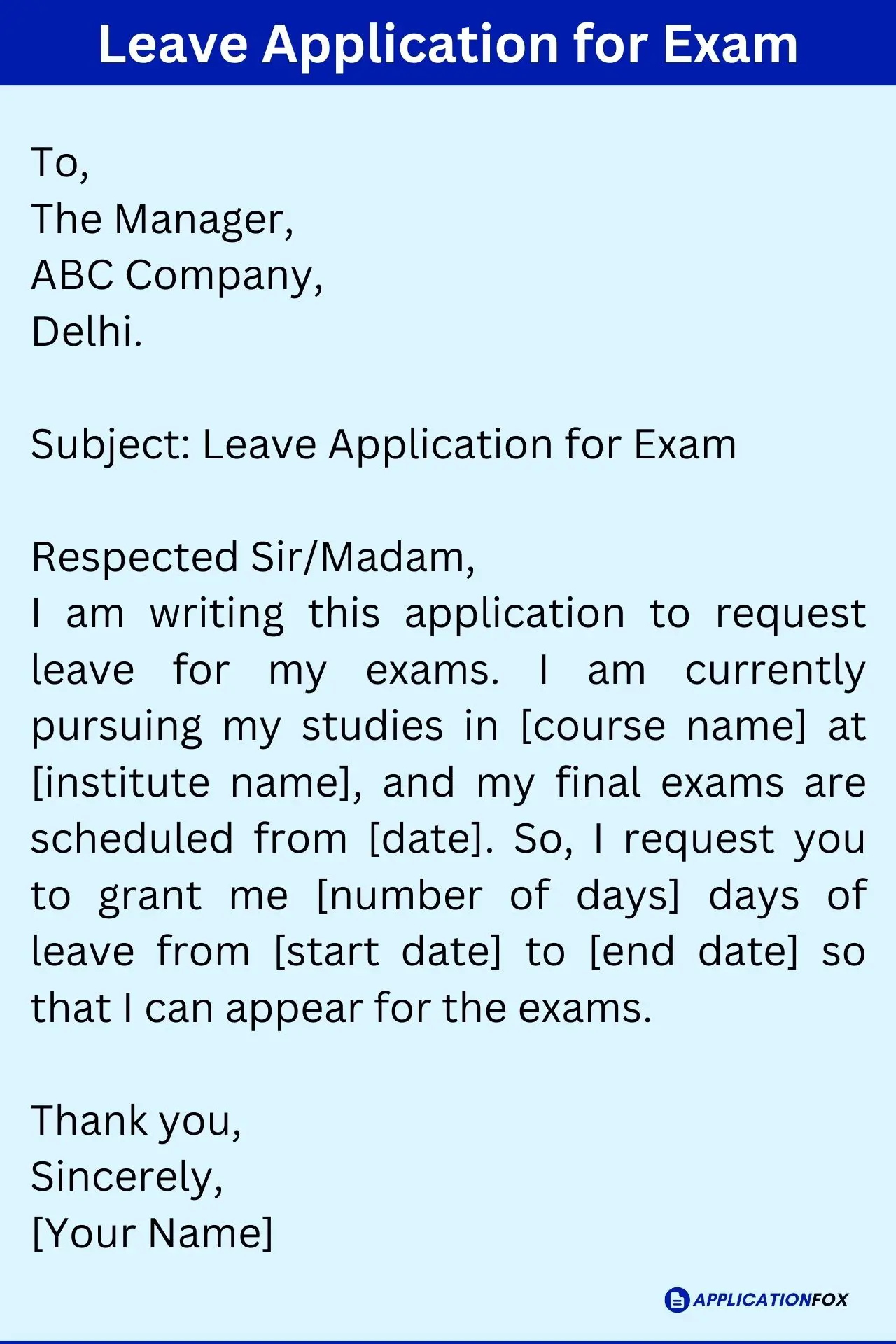 application letter for leave in office because of exam