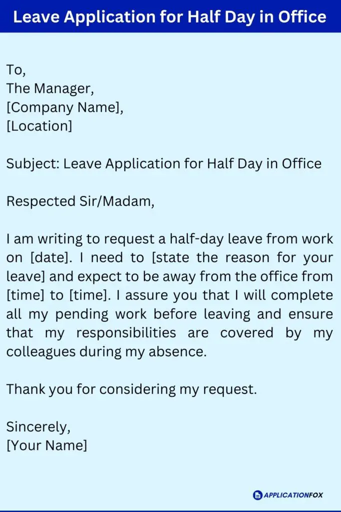 Leave Application for Half Day in Office