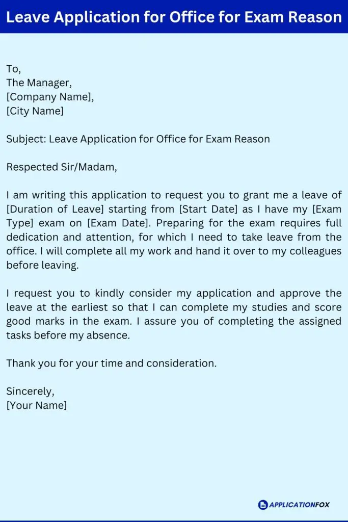 Leave Application for Office for Exam Reason