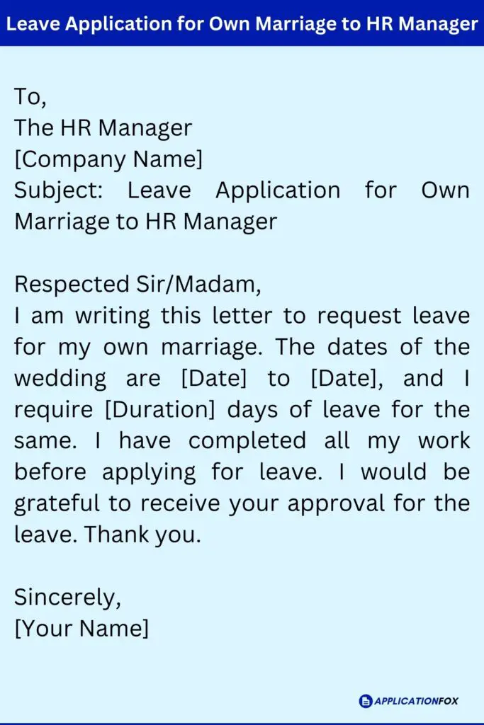 Leave Application for Own Marriage to HR Manager