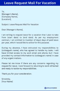 (7 Samples) Leave Request Mail To Manager For Vacation