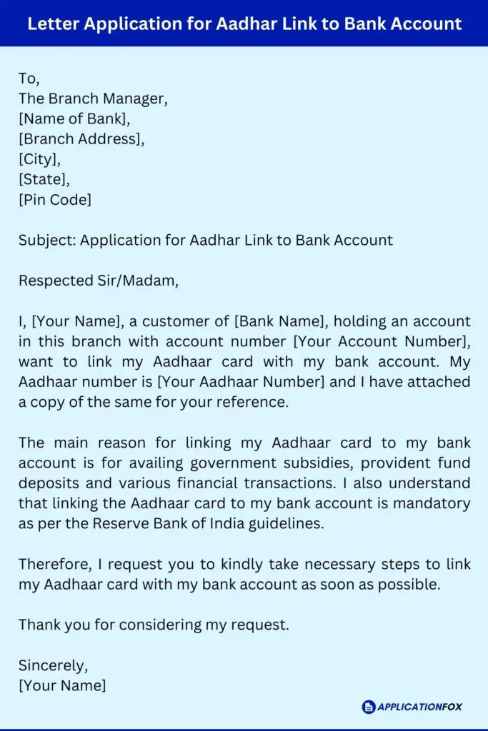 Letter Application for Aadhar Link to Bank Account