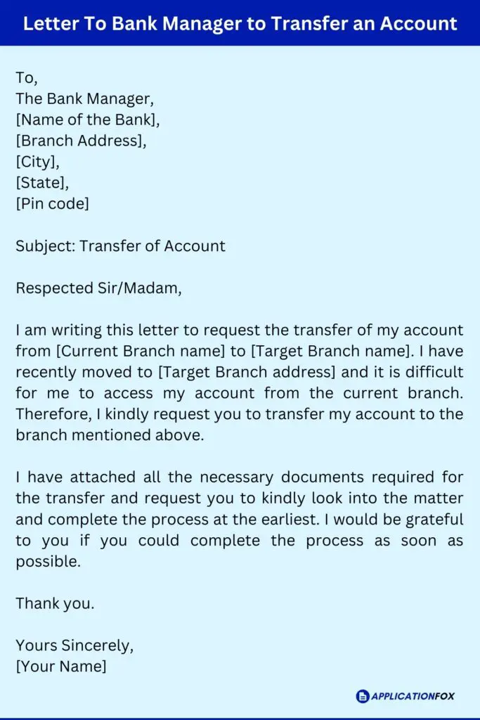 Letter To Bank Manager to Transfer an Account