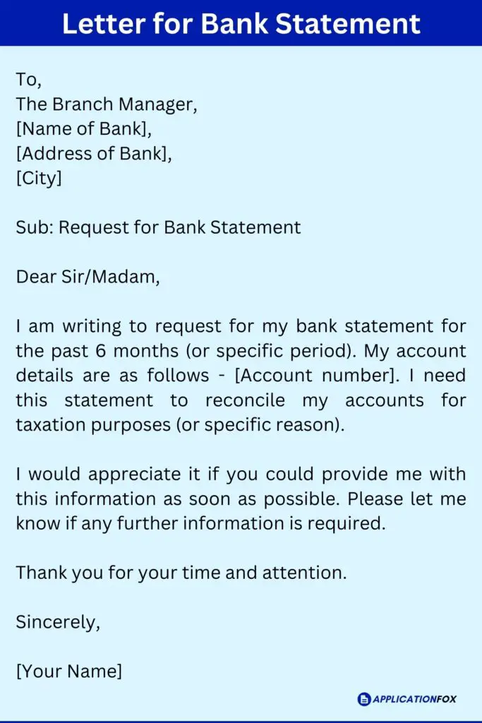 Letter for Bank Statement