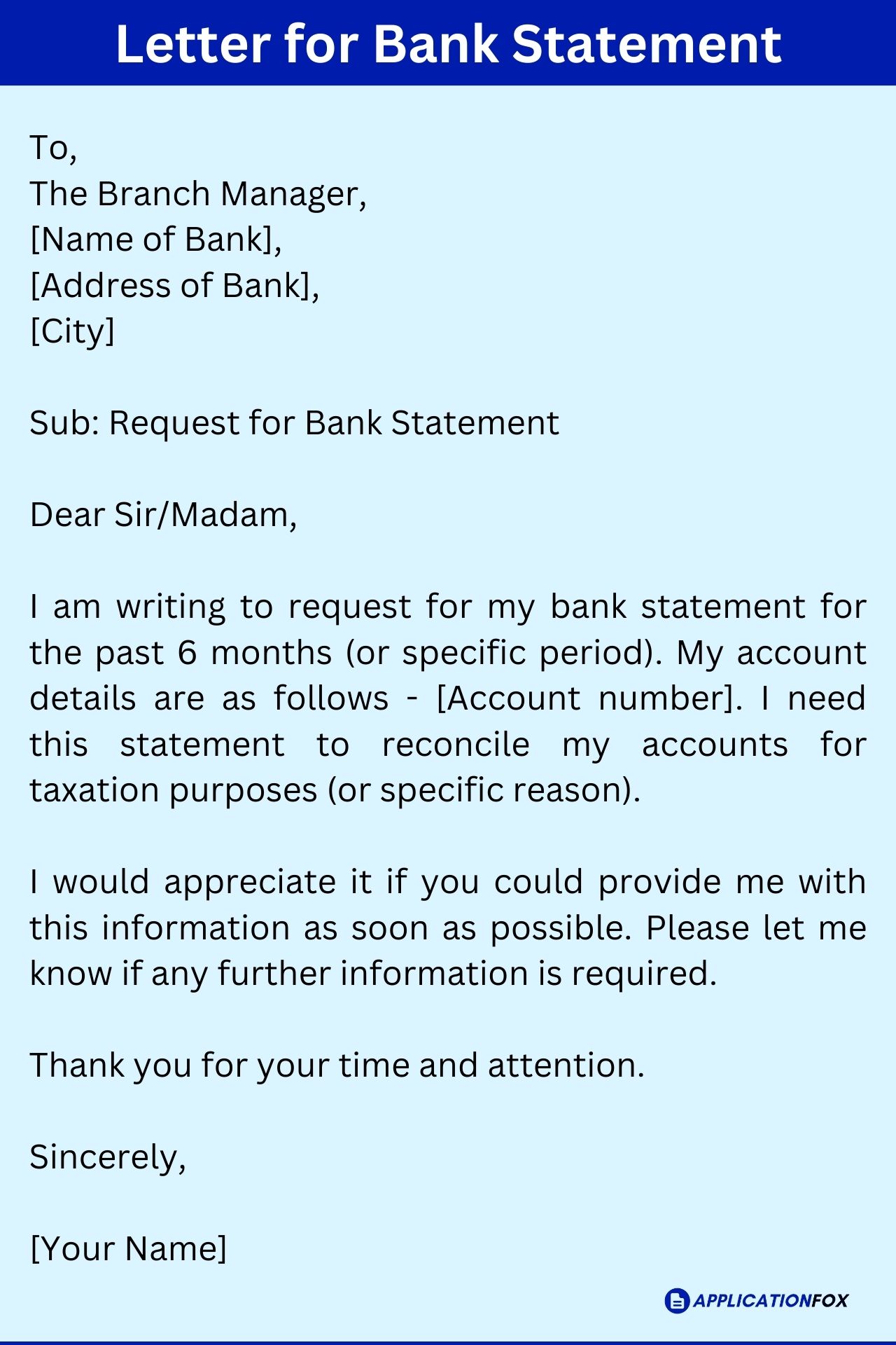 application letter for bank statement