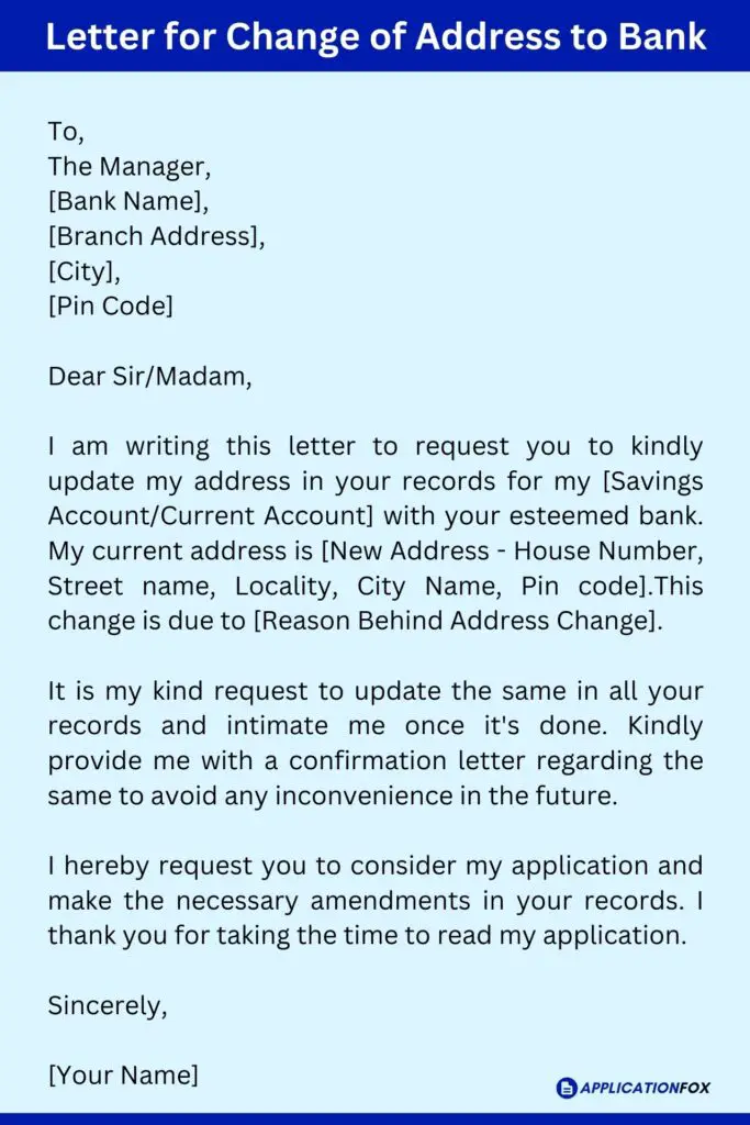 Letter for Change of Address to Bank