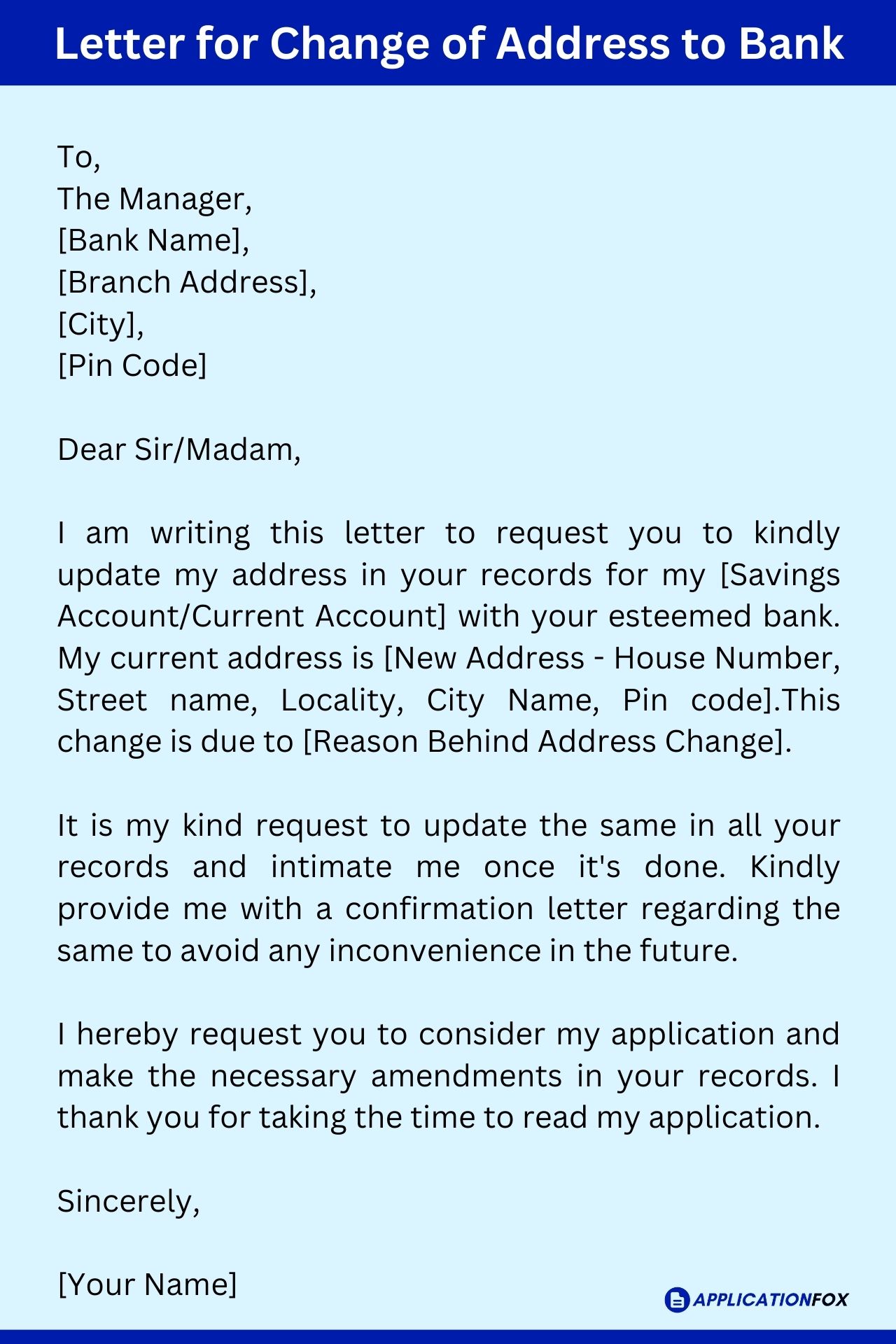 application letter for address change