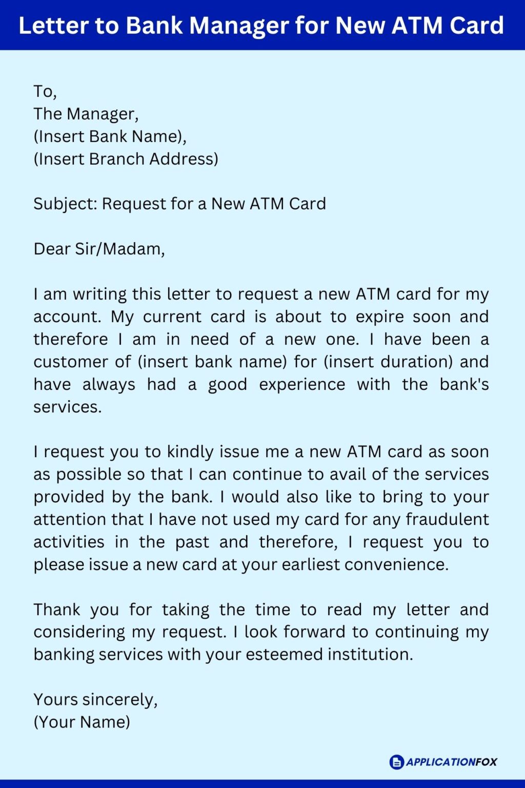 application letter for atm card transfer