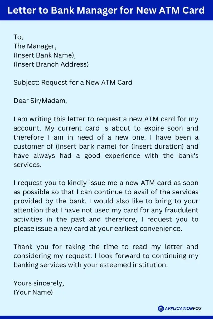 Letter to Bank Manager for New ATM Card