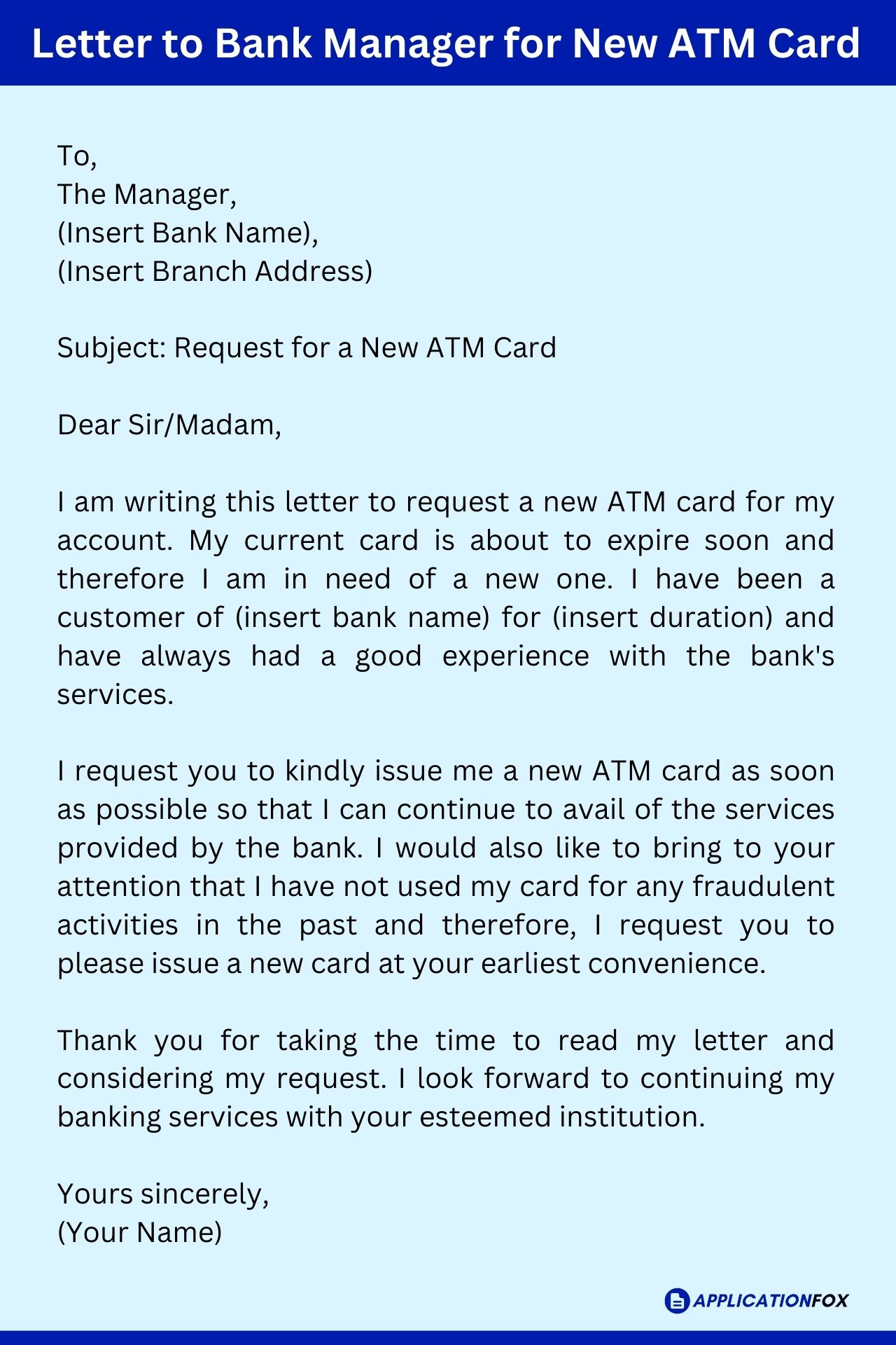 application letter to bank manager for unblock atm card