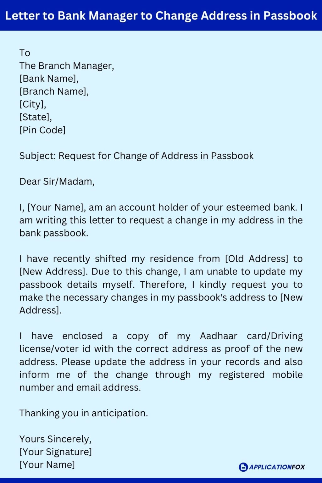 sample application letter for change of bank