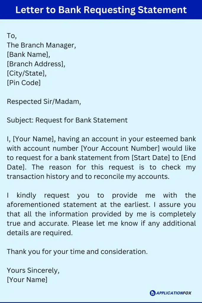 Letter to Bank Requesting Statement