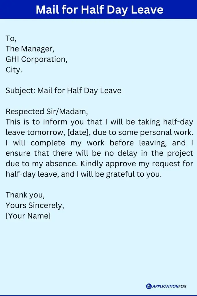 Mail for Half Day Leave