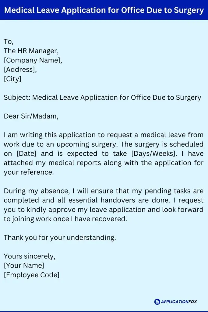 Medical Leave Application for Office Due to Surgery