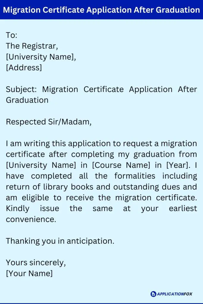 Migration Certificate Application After Graduation