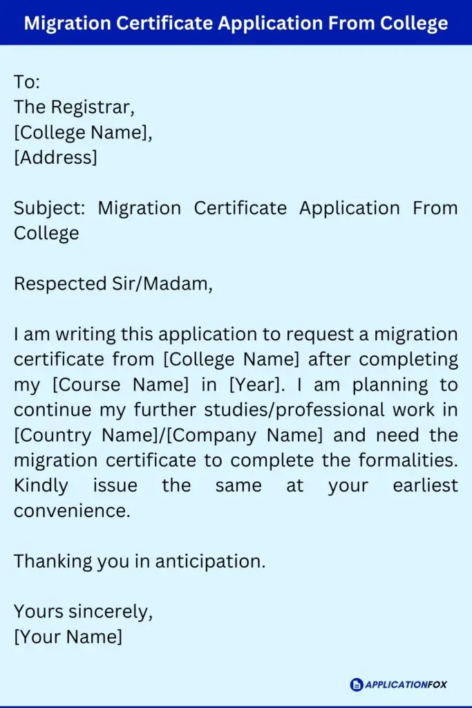 Migration Certificate Application From College