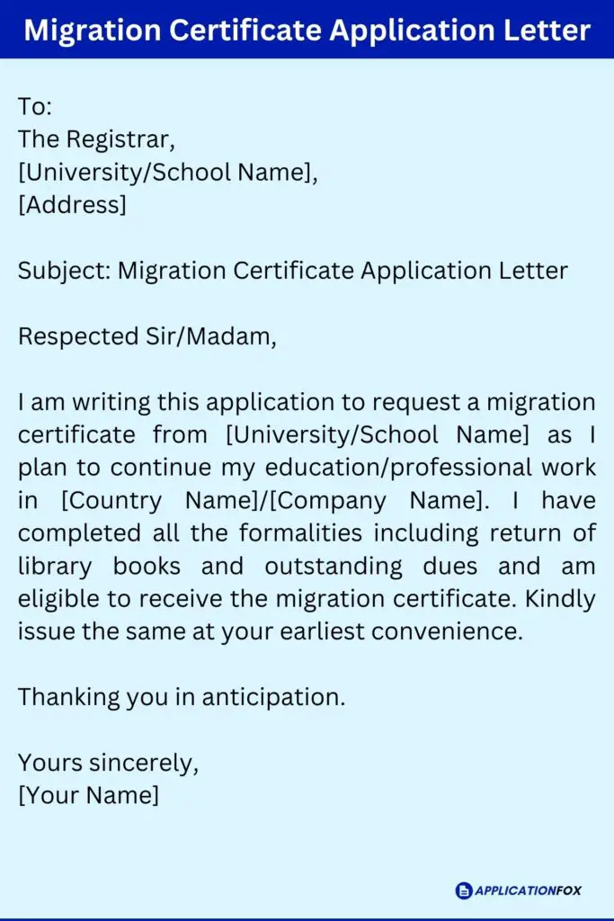  7 Samples Application For Migration Certificate