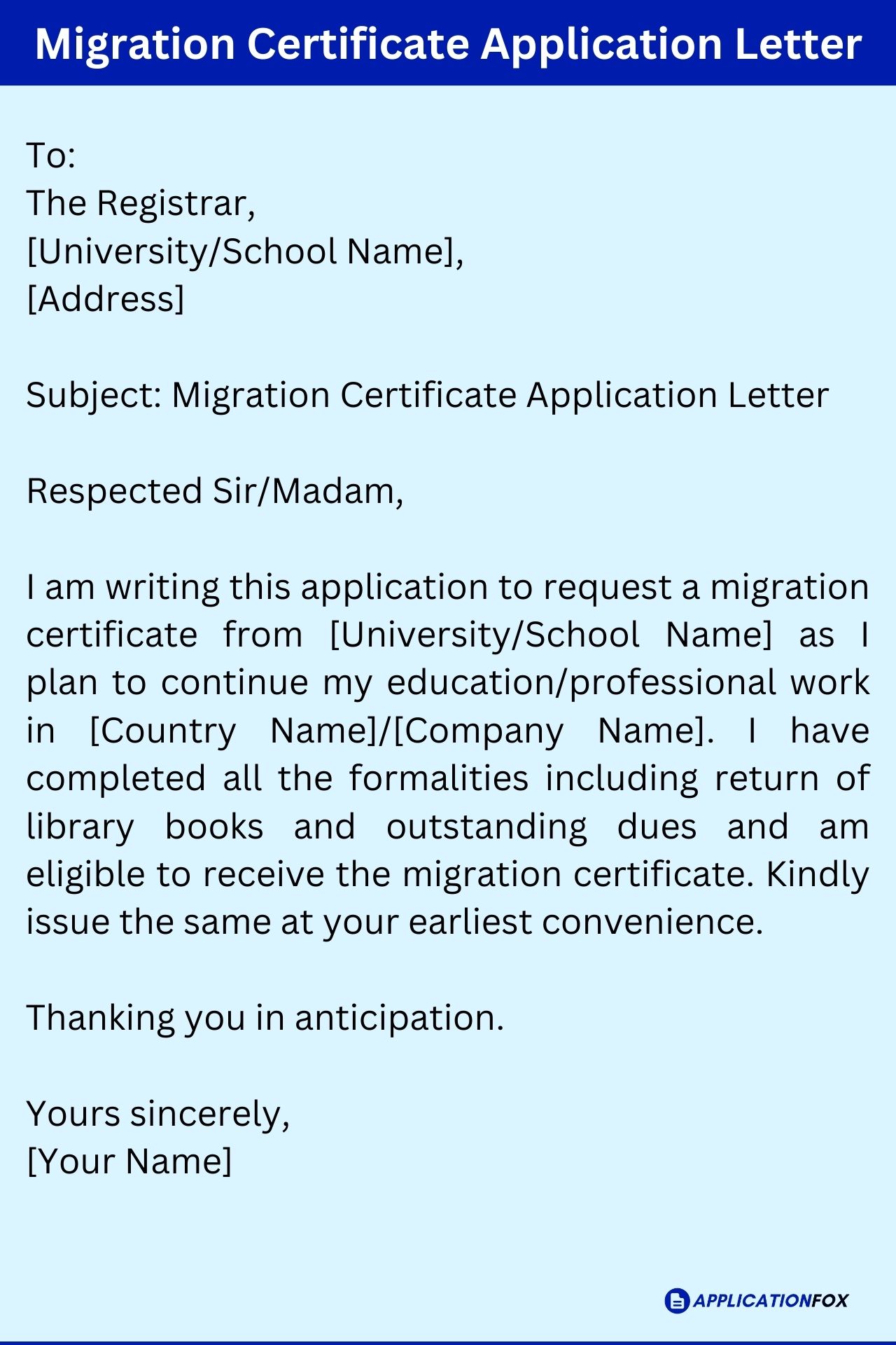  7 Samples Application For Migration Certificate