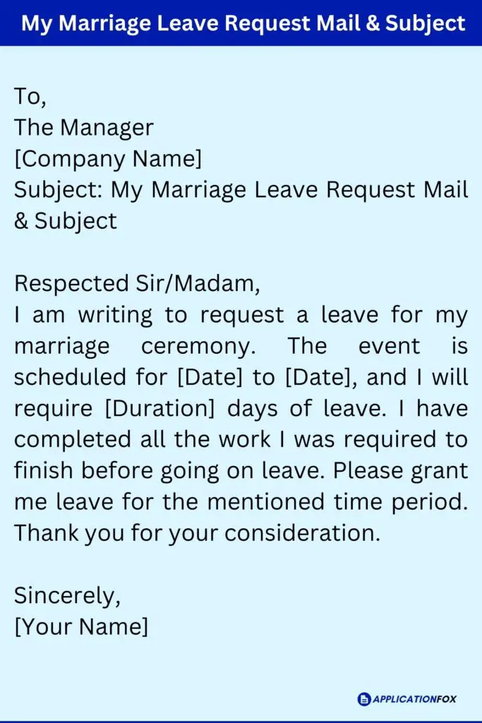 My Marriage Leave Request Mail Subject