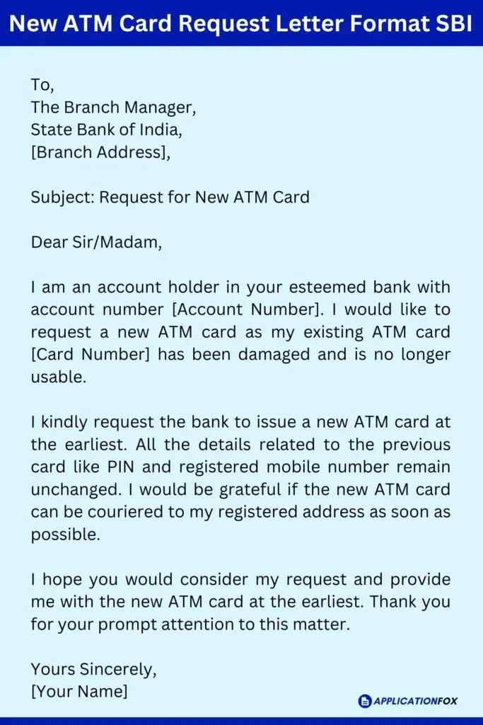 New ATM Card Request Letter Format SBI
