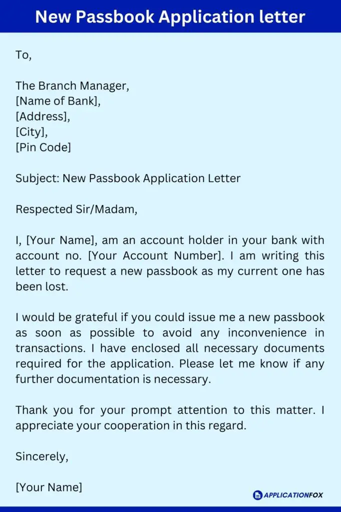 application letter to new passbook