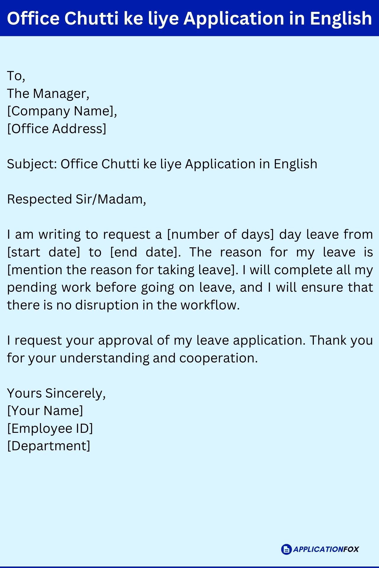 application letter chutti ke liye