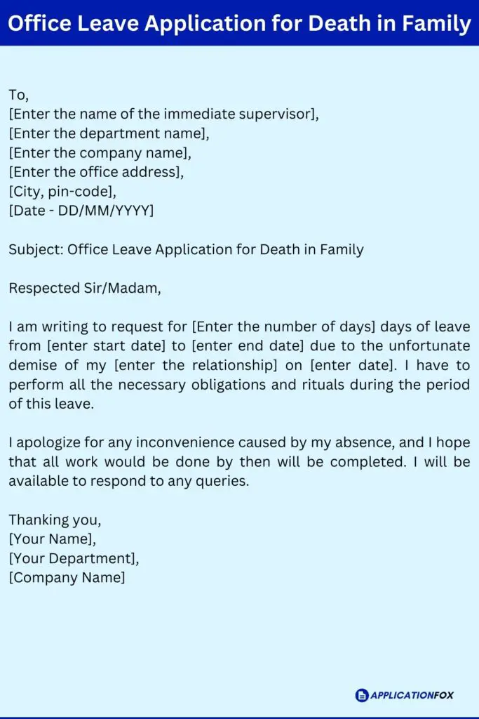 Office Leave Application for Death in Family