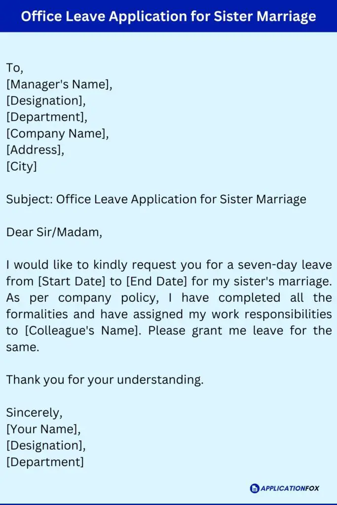 Office Leave Application for Sister Marriage