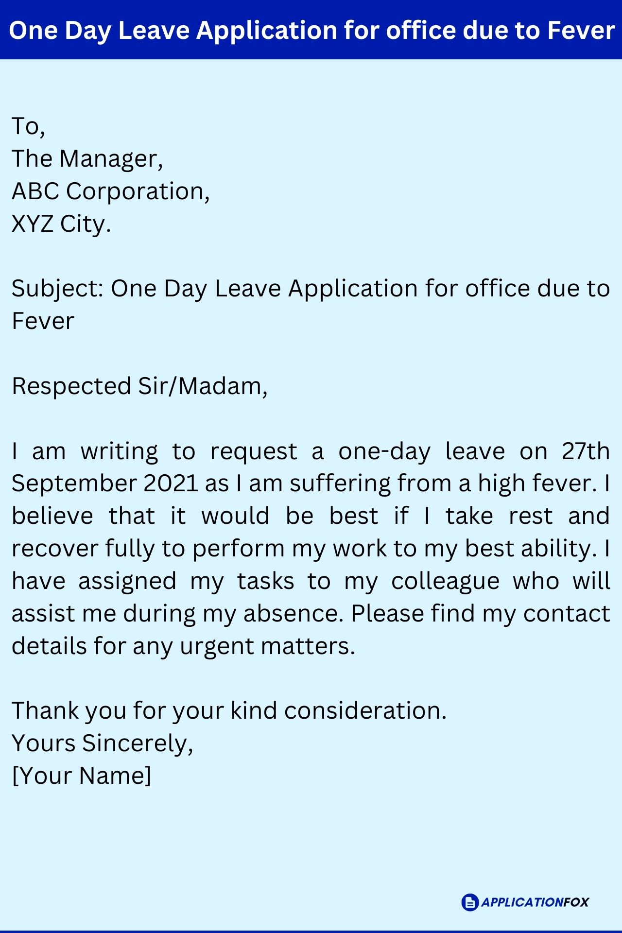 (5+ Samples) One Day Leave Application for Office