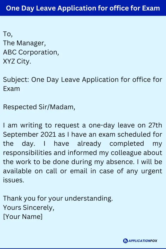 One Day Leave Application for office for Exam
