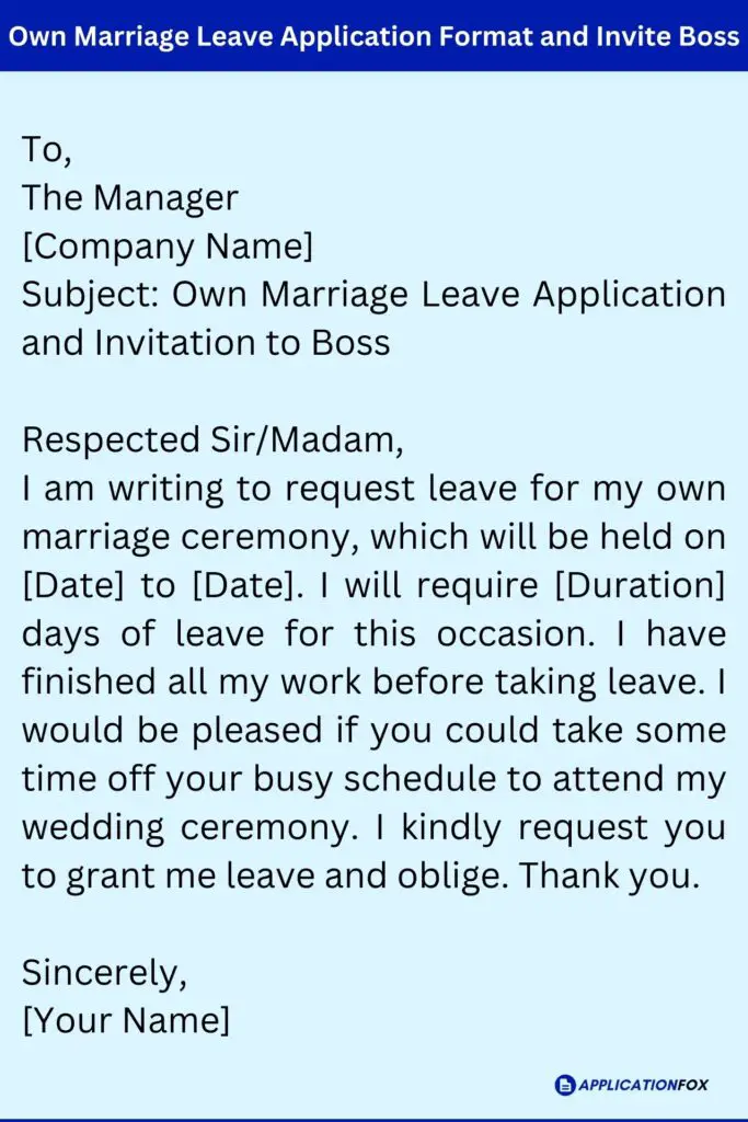 Own Marriage Leave Application Format and Invite Boss