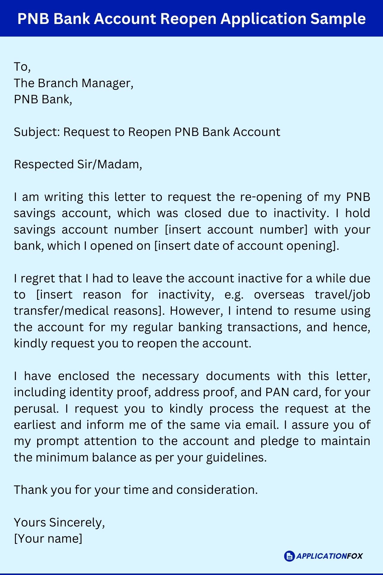 application letter for reopen bank account