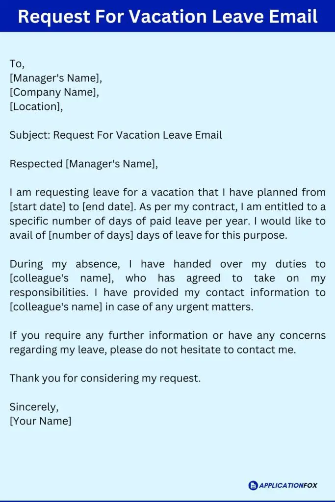 Request For Vacation Leave Email