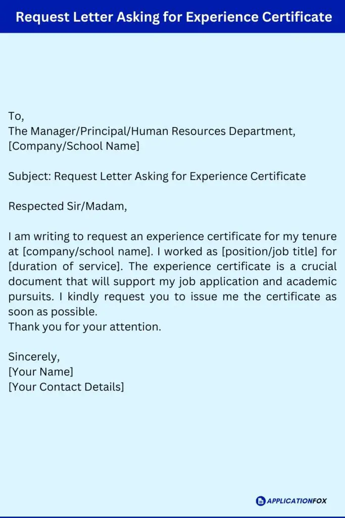 Request Letter Asking for Experience Certificate