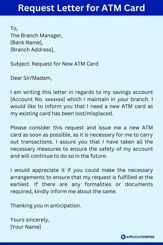 how to write a letter for applying new atm card