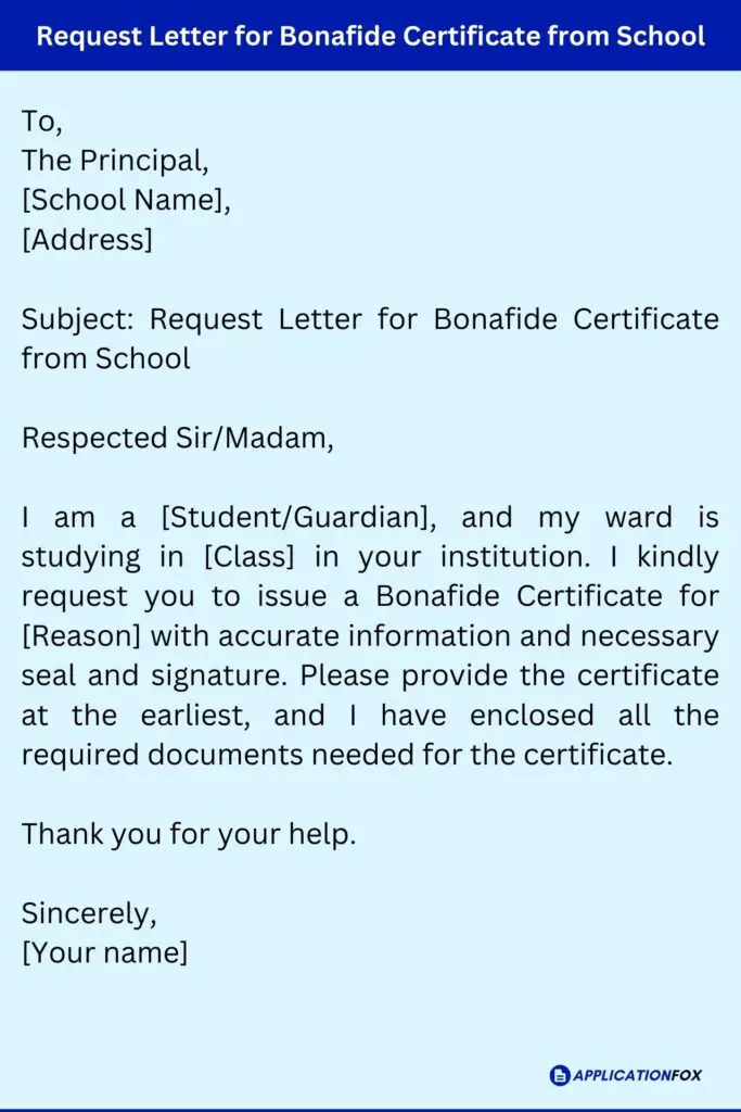Request Letter for Bonafide Certificate from School