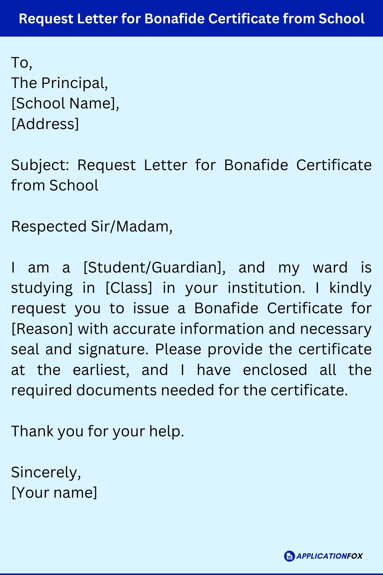 bonafide application letter in english