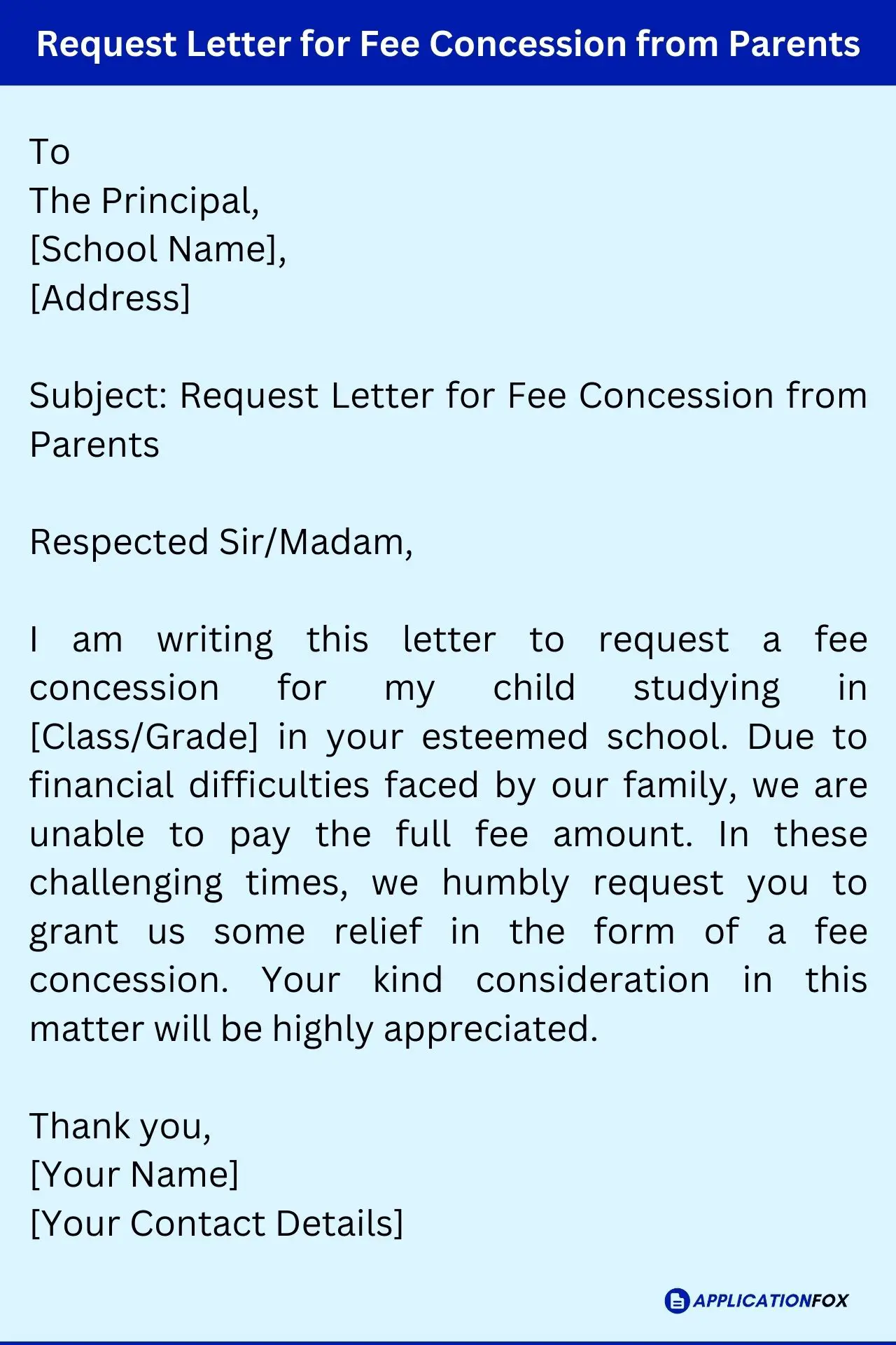Request Letter for Fee Concession from Parents