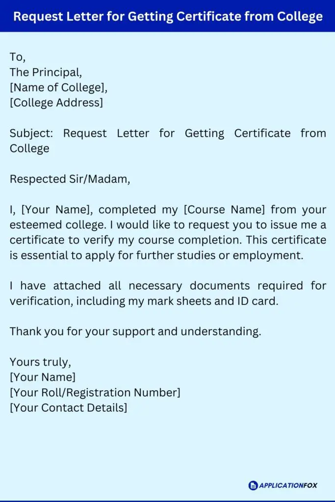 Request Letter for Getting Certificate from College