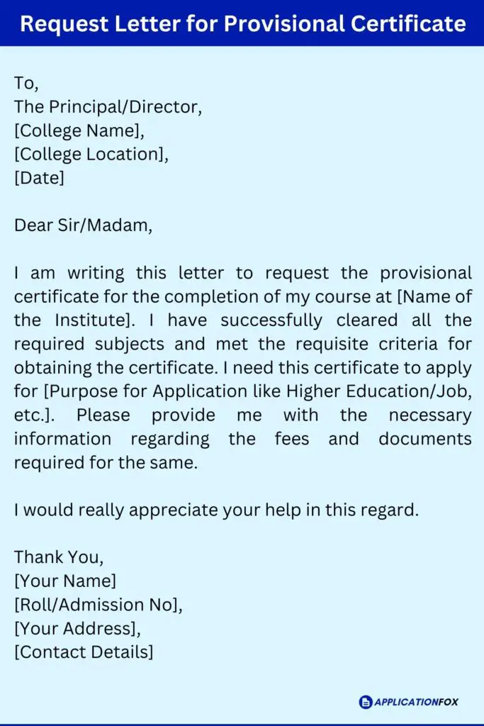Request Letter for Provisional Certificate