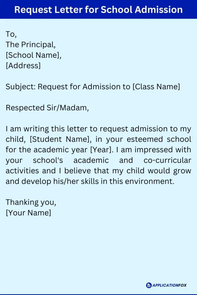 Request Letter for School Admission