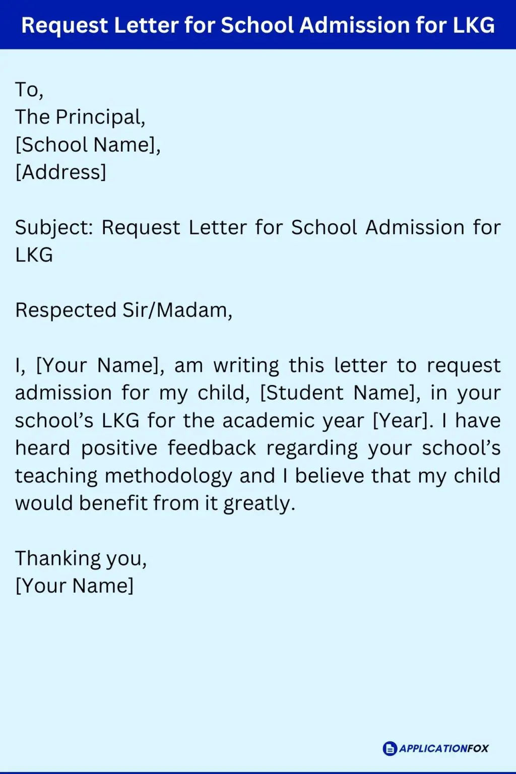 application letter for school admission lkg