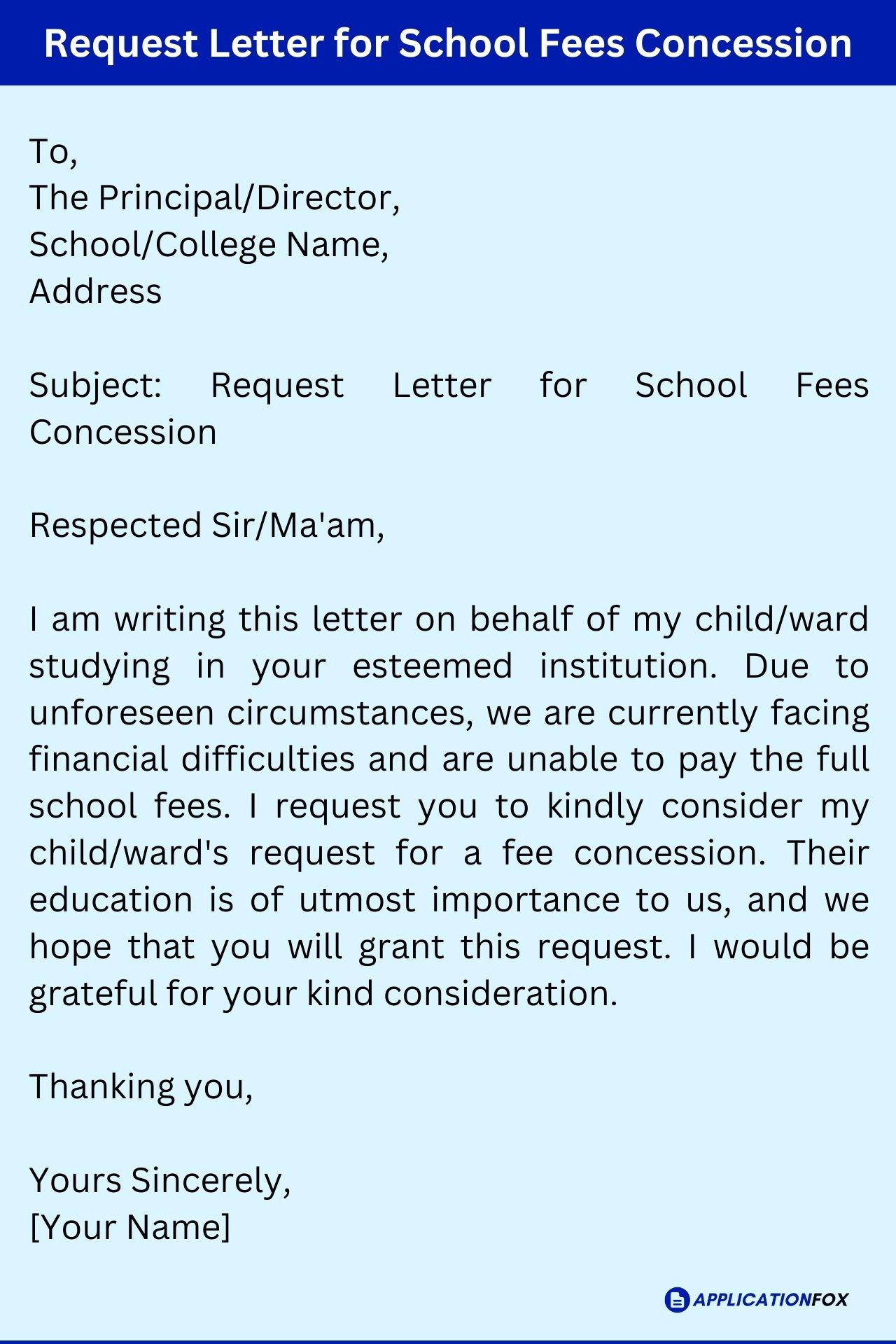 Application For Fee Concession Due To Financial Problems